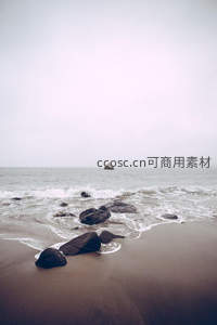 雾中海岸，孤石静立海天之间