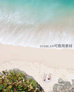 情侣沙滩日光浴俯瞰图