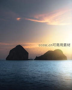 夕阳染金辉，双岛剪影飞鸟归巢