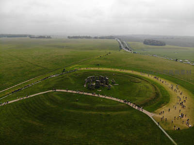 巨石阵航拍全景与游客环绕