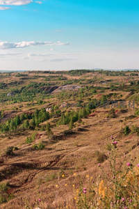 秋日丘陵遍野野花与远眺视野