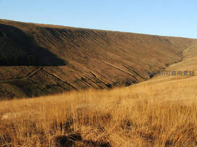 阳光照射下的金色山谷与草原