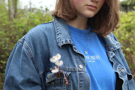 牛仔外套口袋插着蒲公英的女孩