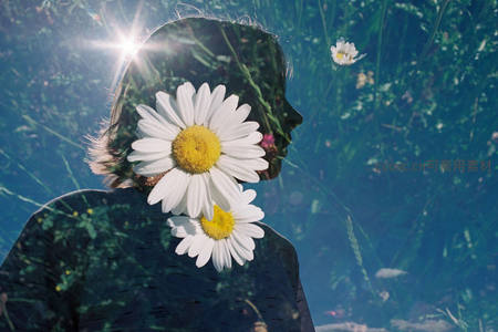 双重曝光人像与雏菊融合艺术