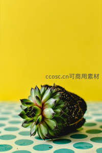 黄背景下黑土多肉的简约艺术特写