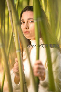 竹林中若隐若现的少女身影