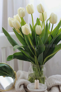 白色郁金香插瓶点缀温馨家居