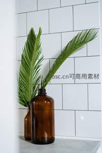 棕榈叶插于琥珀瓶中，简约北欧风装饰