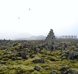 苔原废墟教堂孤寂矗立山间