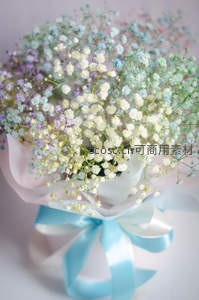 满天星花束系蓝丝带，梦幻柔美