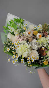 清新白绿系花束，雏菊点缀如春日私语