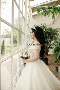 温室新娘倚窗凝望远方