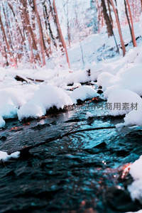雪溪潺潺，林间清流穿玉带