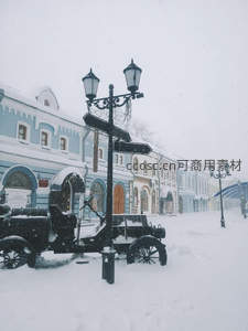 古街雪覆老马车，欧式建筑映冬韵