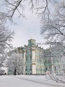 冬日叶卡捷琳娜宫被白雪覆盖如童话城堡