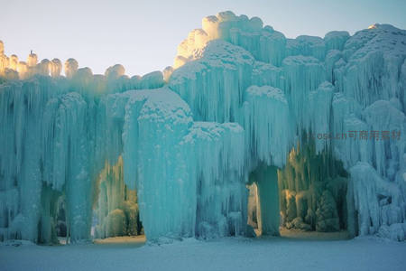 冰柱奇观：冬日阳光下的蓝色水晶城堡