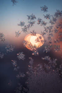 霜花簇拥暖阳映衬梦幻晨曦