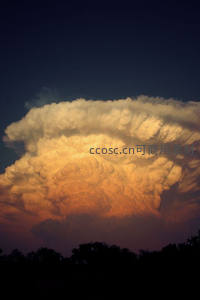 暮色中被夕阳染成金红的巨云