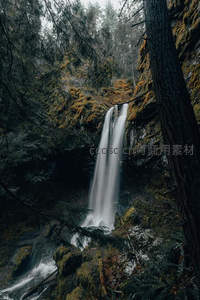 林间秘境细流瀑布，长曝光营造丝绸般柔美水幕