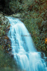 幽静山涧蓝调瀑布流淌