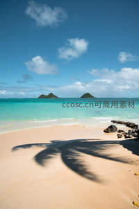 椰影婆娑沙滩，碧海远山如画境