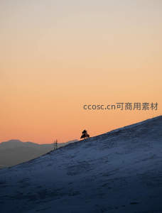 雪坡孤松剪影，暮色温柔染尽山峦