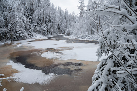 近观雪枝望冰河