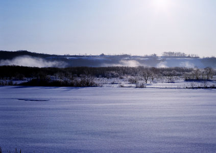 晨雾弥漫，雪野静谧如梦似幻