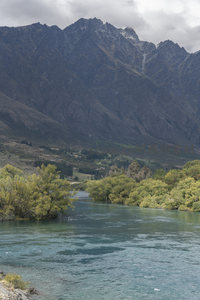 巍峨雪山下，碧河穿林而过