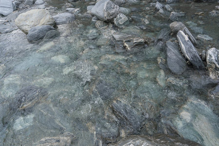 水底纹理分明的岩石在流动光影中若隐若现