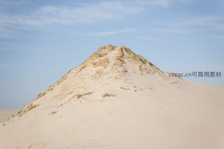 孤峰沙丘顶着稀疏植被