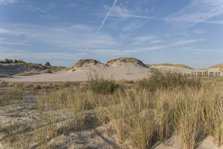 蓝天白云下的沙丘草原风光