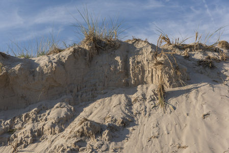 蓝天映衬下的沙丘断崖