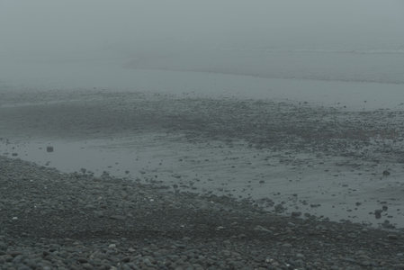 雾锁海岸，静谧石滩与海浪低语