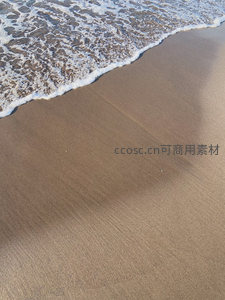 阳光下海浪冲刷湿润沙滩的动态纹理