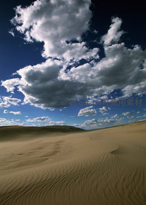 沙漠沙丘在云影下蜿蜒起伏