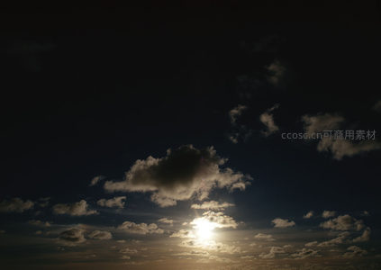 暮色苍穹下云朵勾勒夕阳轮廓