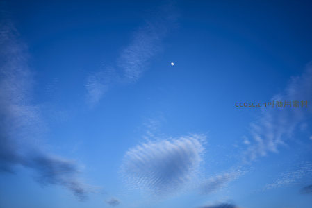 孤月悬于澄澈蓝天与薄云之间