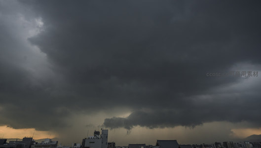 黑云如墨覆城郭，远山隐现雨幕中