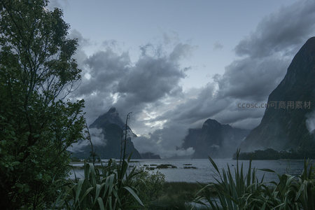 透过绿植眺望云雾山湖