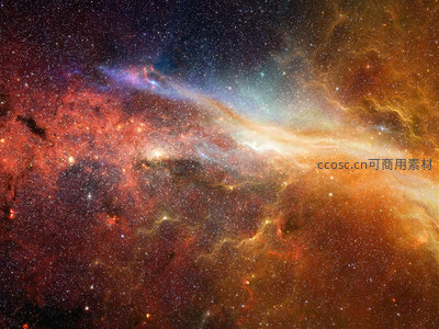 金色银河带穿越红色星云的宇宙画卷