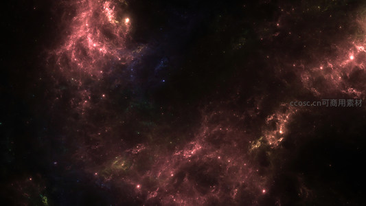 红色星云弥漫的宇宙深处奇幻场景