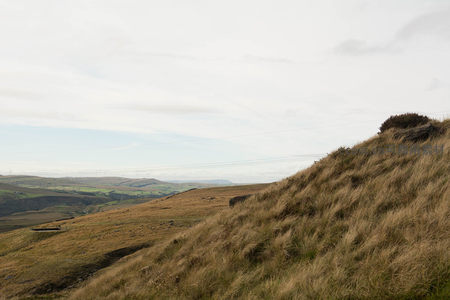 山坡俯瞰山谷田园风光