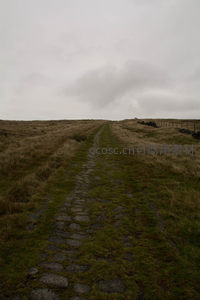 苍茫天地间一条石路通向远方地平线