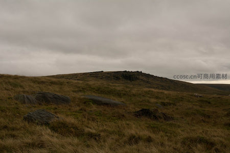 荒原之上巨石散落于枯黄草海中