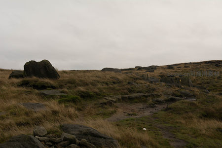 蜿蜒小径穿过布满巨石的开阔高原