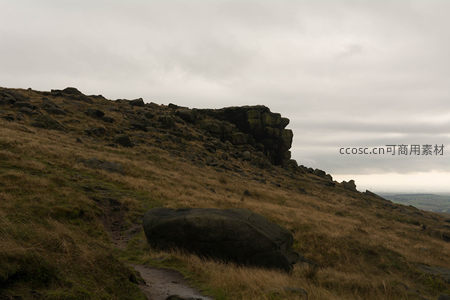 山脊边缘的悬崖岩壁俯瞰广袤平原