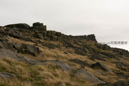斜坡岩壁与枯草共生之景