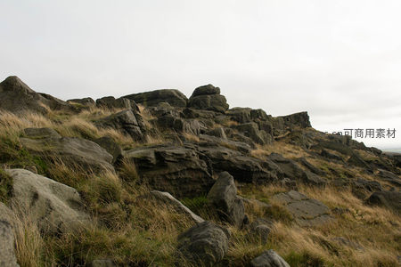荒野巨石与枯黄草甸的自然画卷