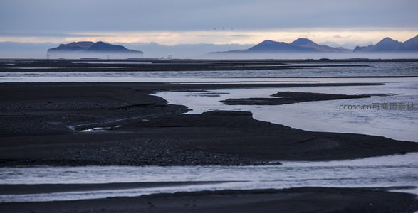 薄雾弥漫的河口湿地风光